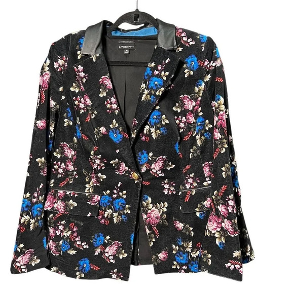 Lane Bryant Women's Size 18 Black Floral Blazer One-Button Mid-Length - Picture 3 of 13